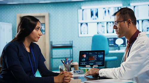 Professional working with technology to address challenges